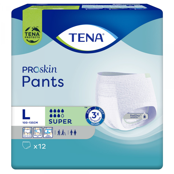 TENA Pants ProSkin Super L (100-135 cm), majtki chłonne, 12 sztuk